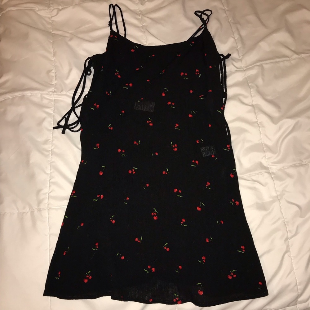 Cute Cherry Print Dress with Tie Sides